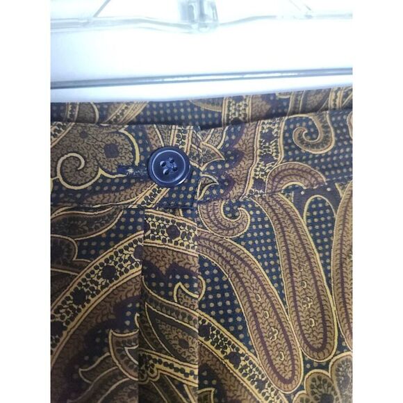 Jones New York Brown & Gold Pasley Print Faux Wrap Midi 100% Silk Skirt size 14P - Picture 5 of 8